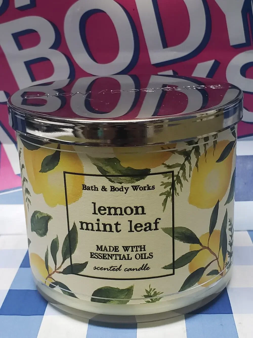 BBW Lemon Mint Leaf Large 3 Wick Candle Fresh Clean Home Fragrance Decor